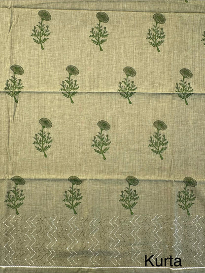Mehendi Green Jute Cotton 3-piece Unstitched Suit