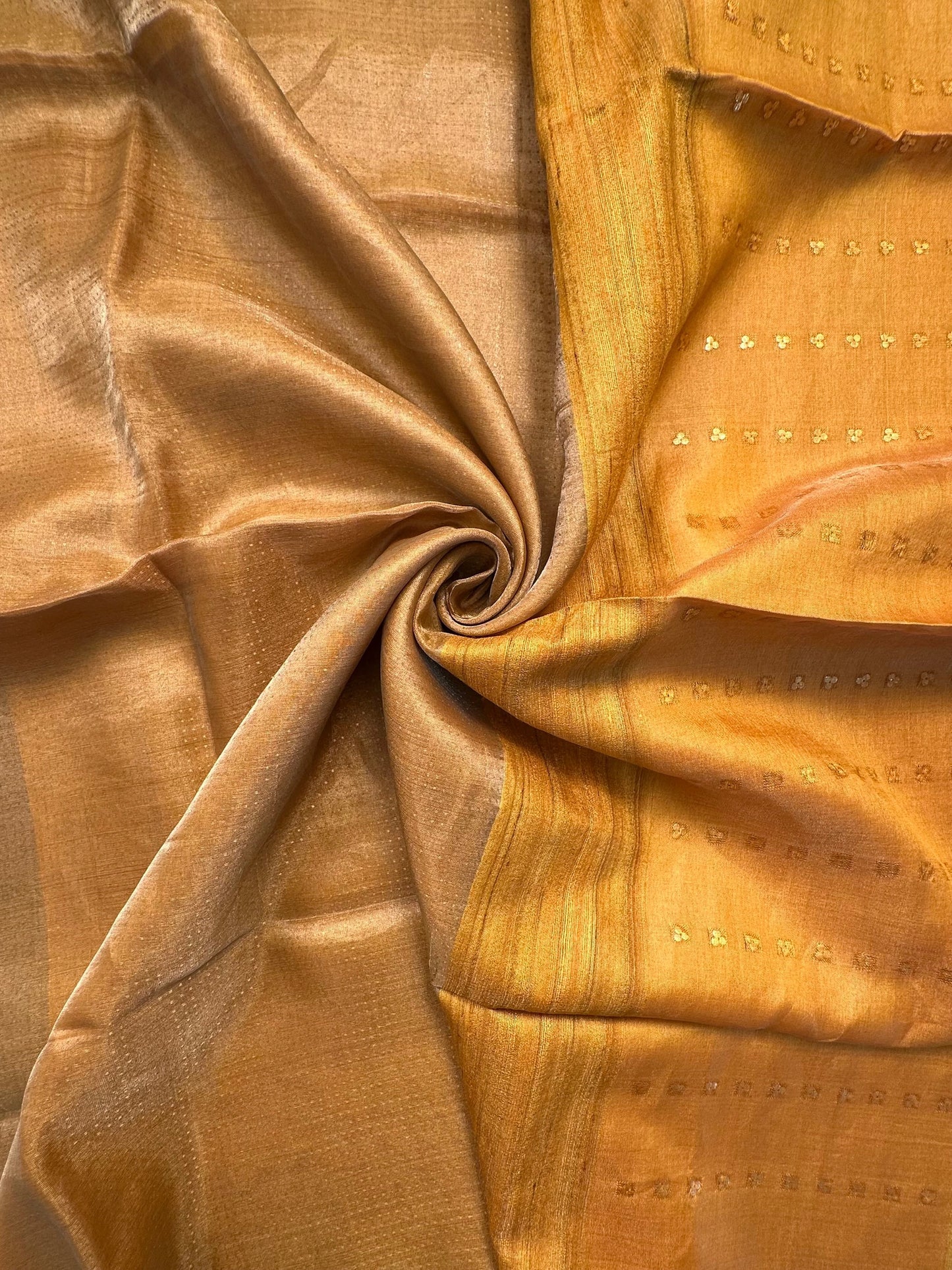 Mustard-Golden Emboss Tissue Silk Saree