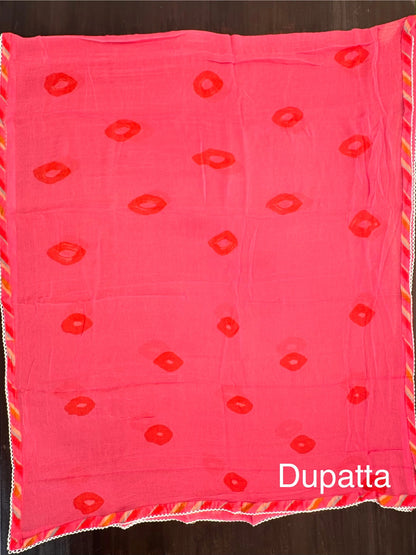 Pink -Multi Colour Leheriya Jaipuri Cotton Unstitched 3-Piece Suit