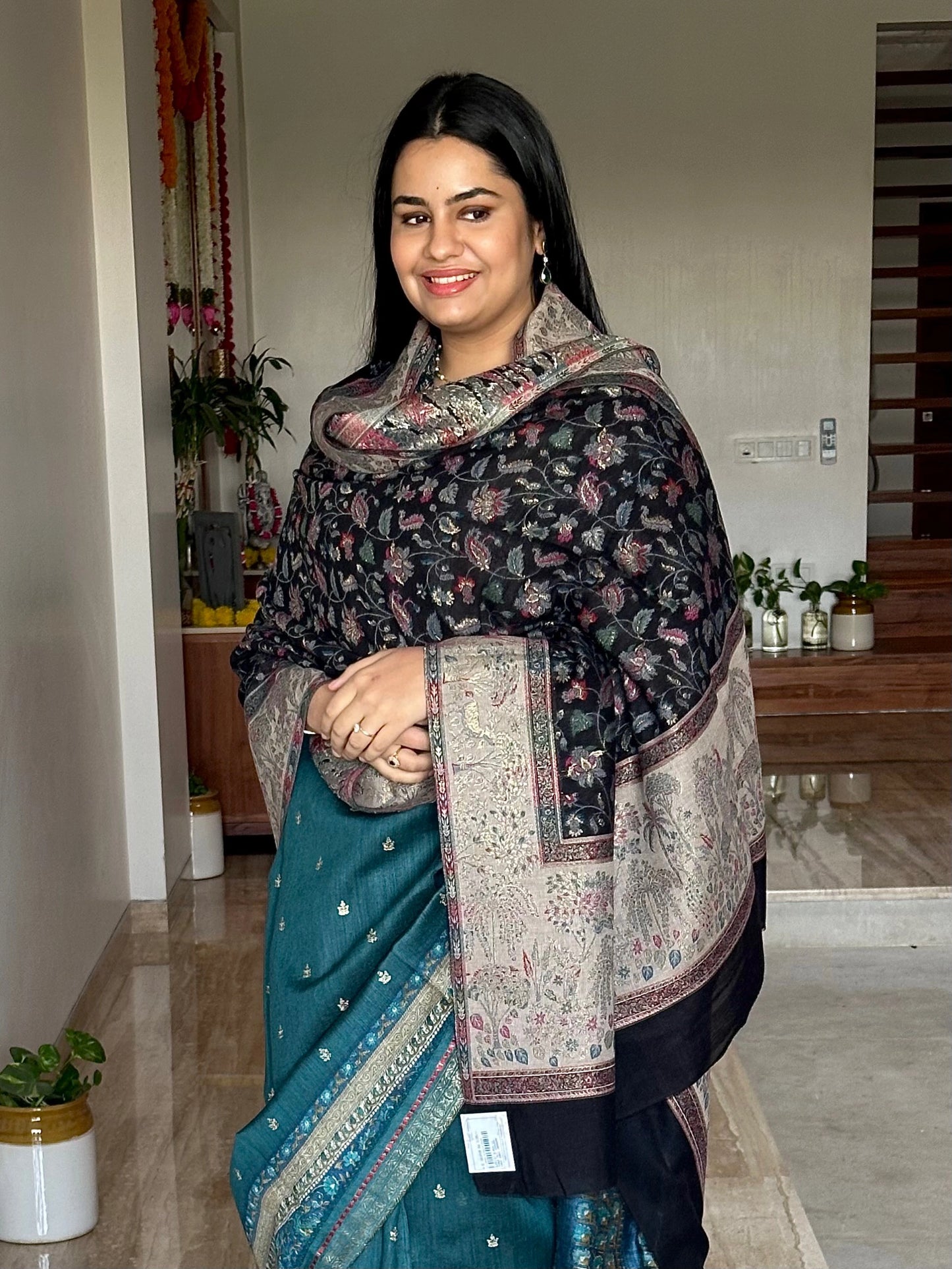 Black Blended Wool Shawl