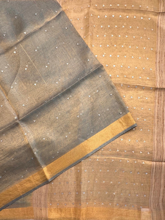 Blue-Gold Pure Tissue Silk Saree