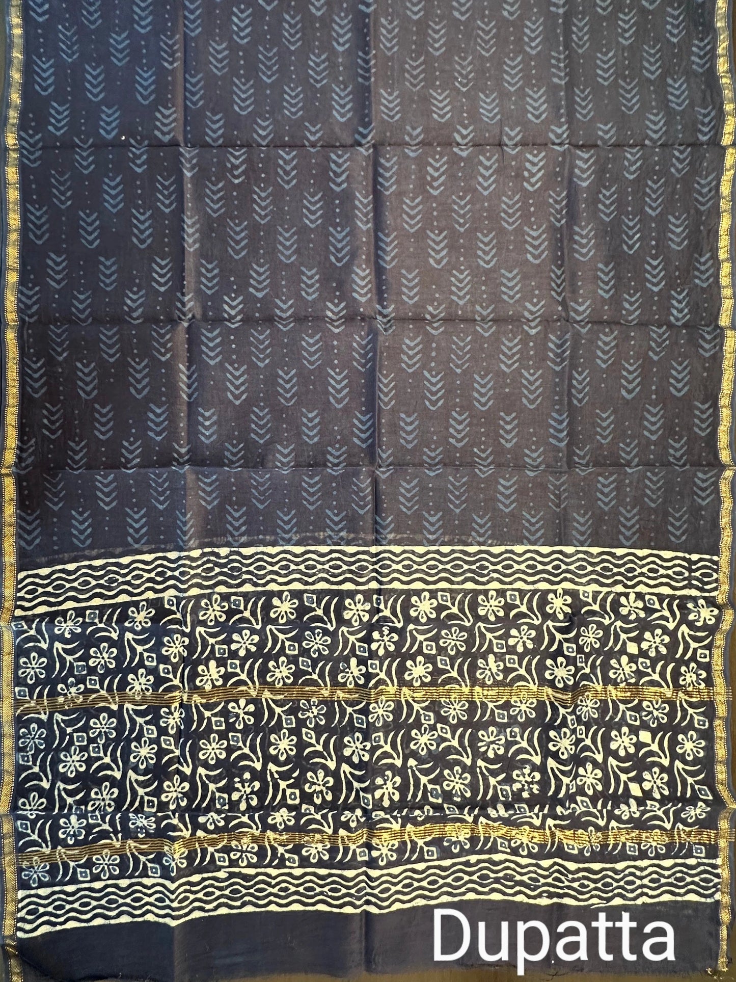 Indigo Block Print Chanderi Suit