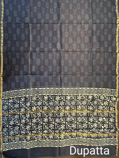 Indigo Block Print Chanderi Suit
