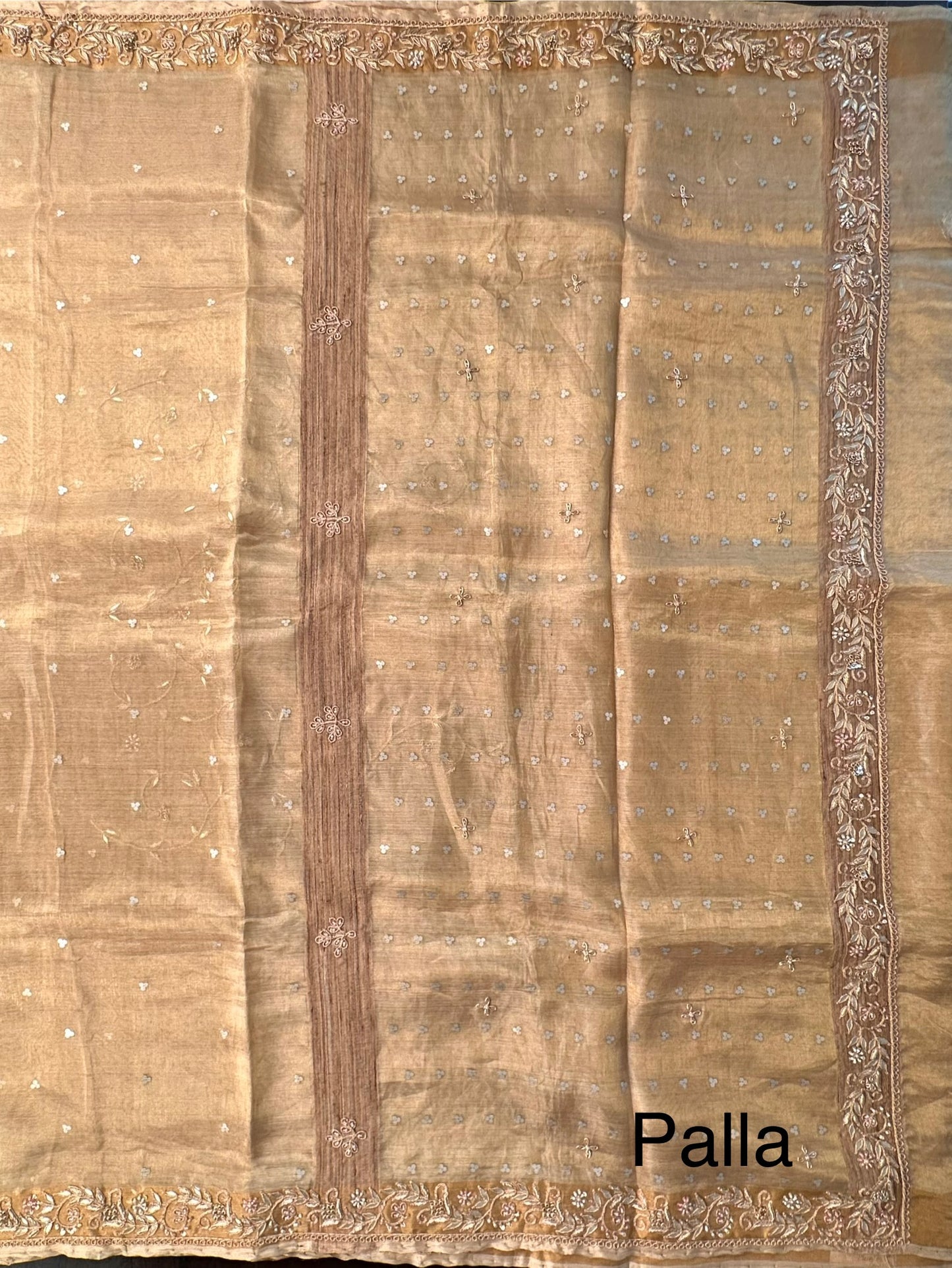 Golden Tissue Silk Saree With Zardozi Work