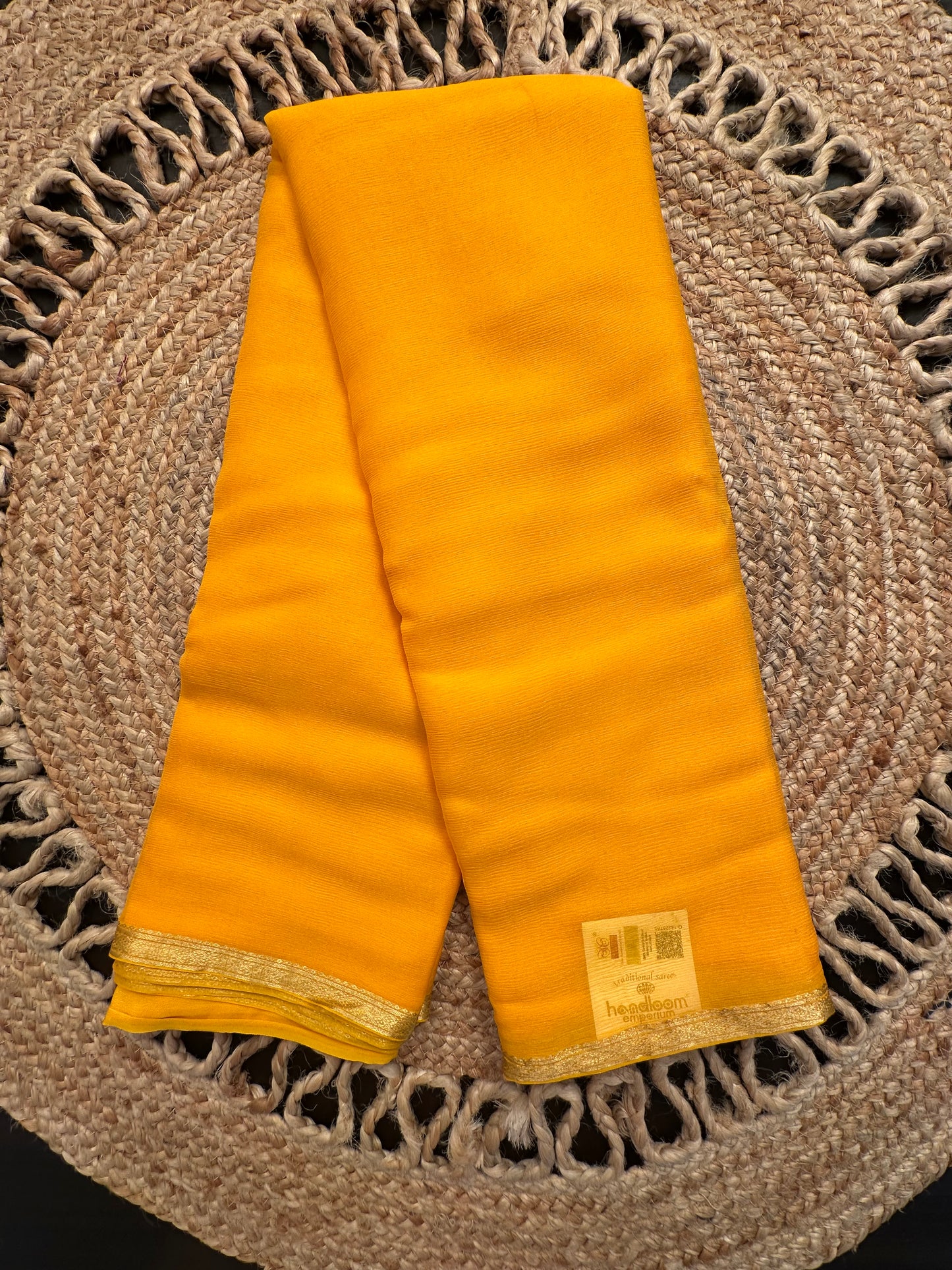 Yellow Pure Chiffon Saree