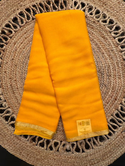 Yellow Pure Chiffon Saree