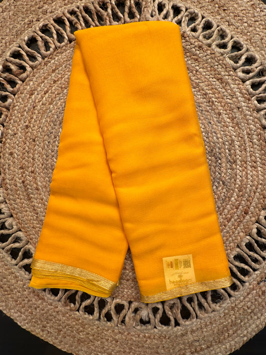 Yellow Pure Chiffon Saree