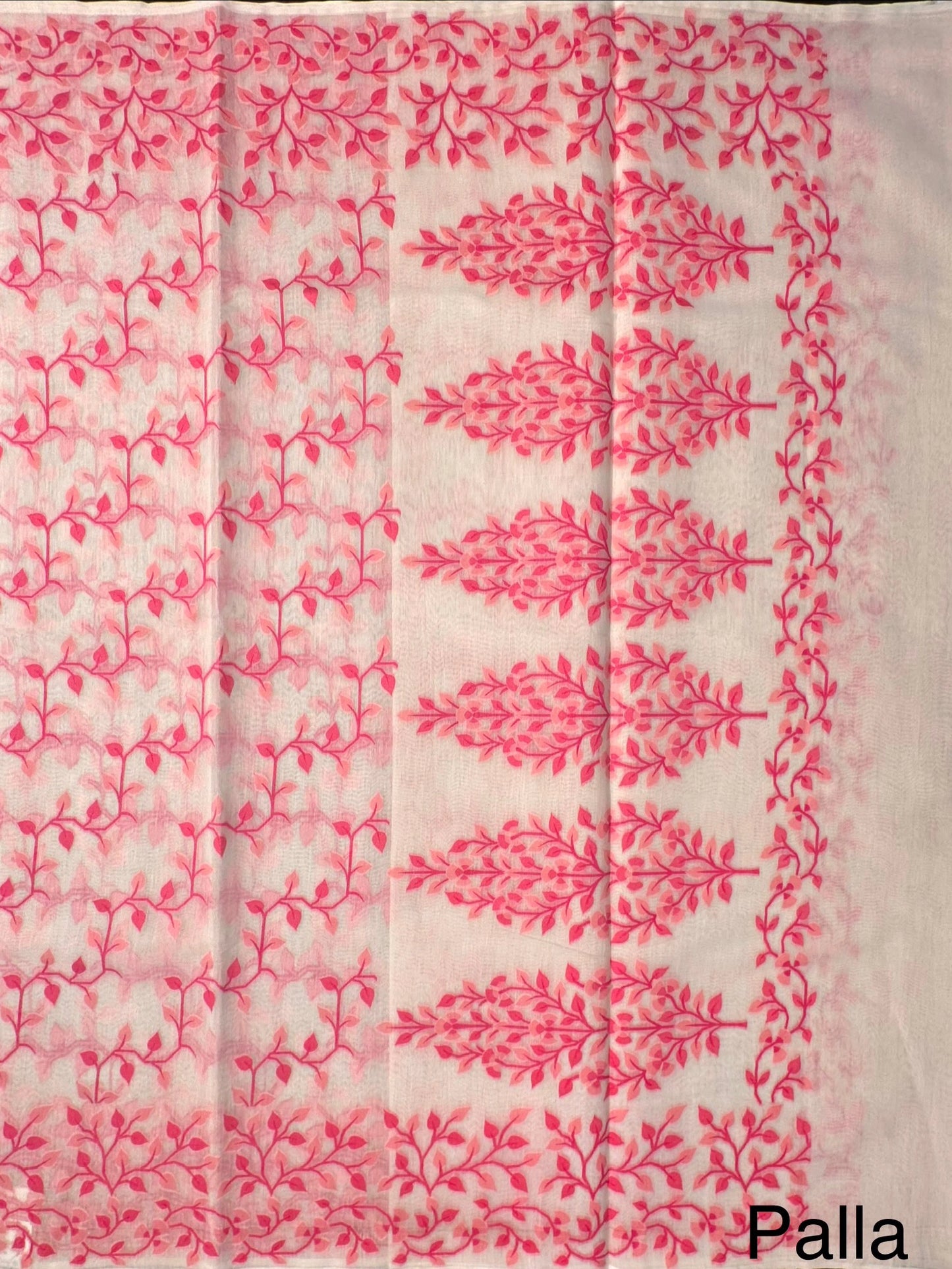 Off White-Pink Jamdani Fancy Cotton Saree