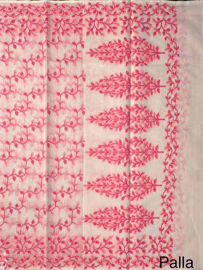 Off White-Pink Jamdani Fancy Cotton Saree