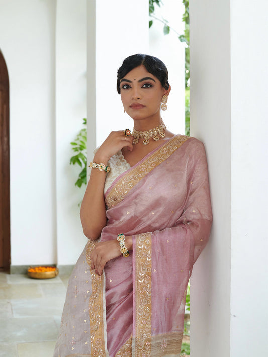 Pure Tissue Silk Saree With Zardozi Work