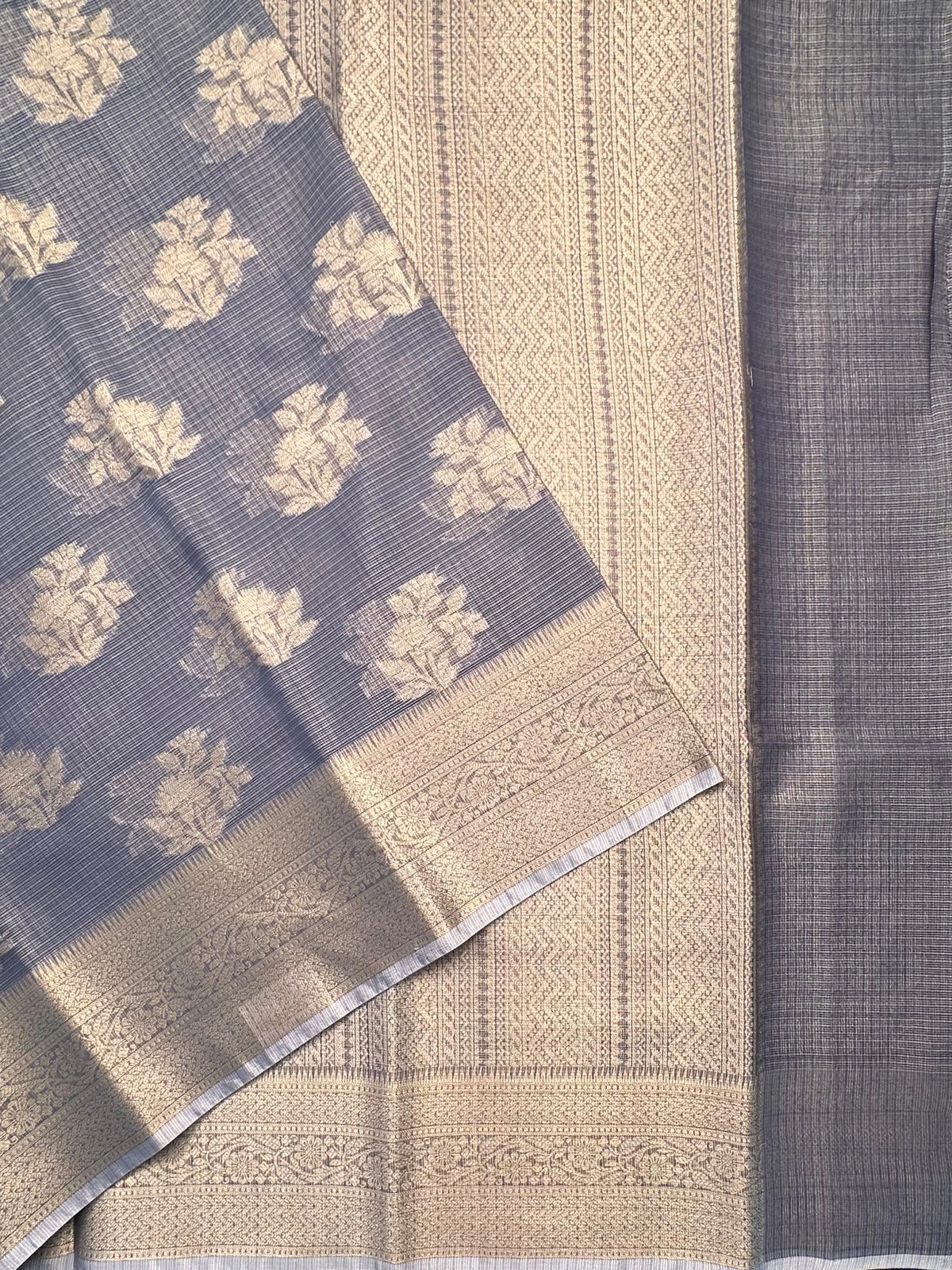 Greyish Blue Arvita Kota Doria Fancy Cotton Saree