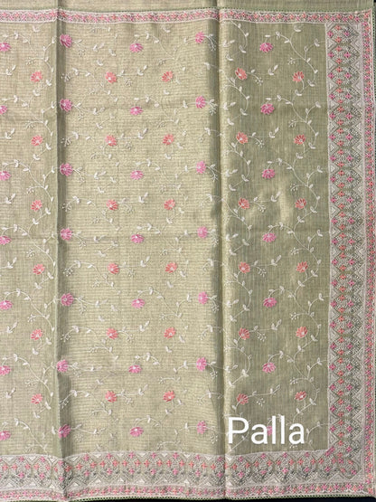 Parrot Green Fancy Tissue Saree