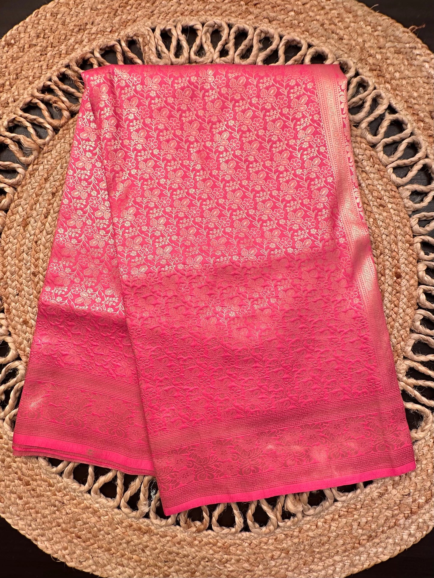 Pink Jamawar Artificial Silk Saree