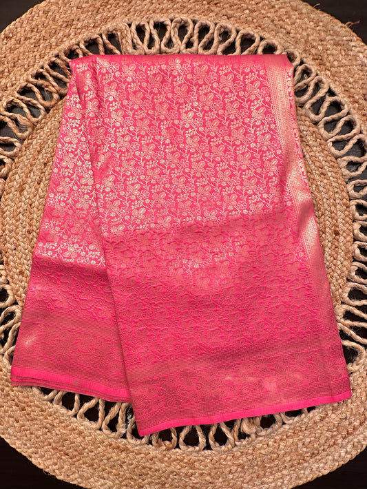 Pink Jamawar Artificial Silk Saree