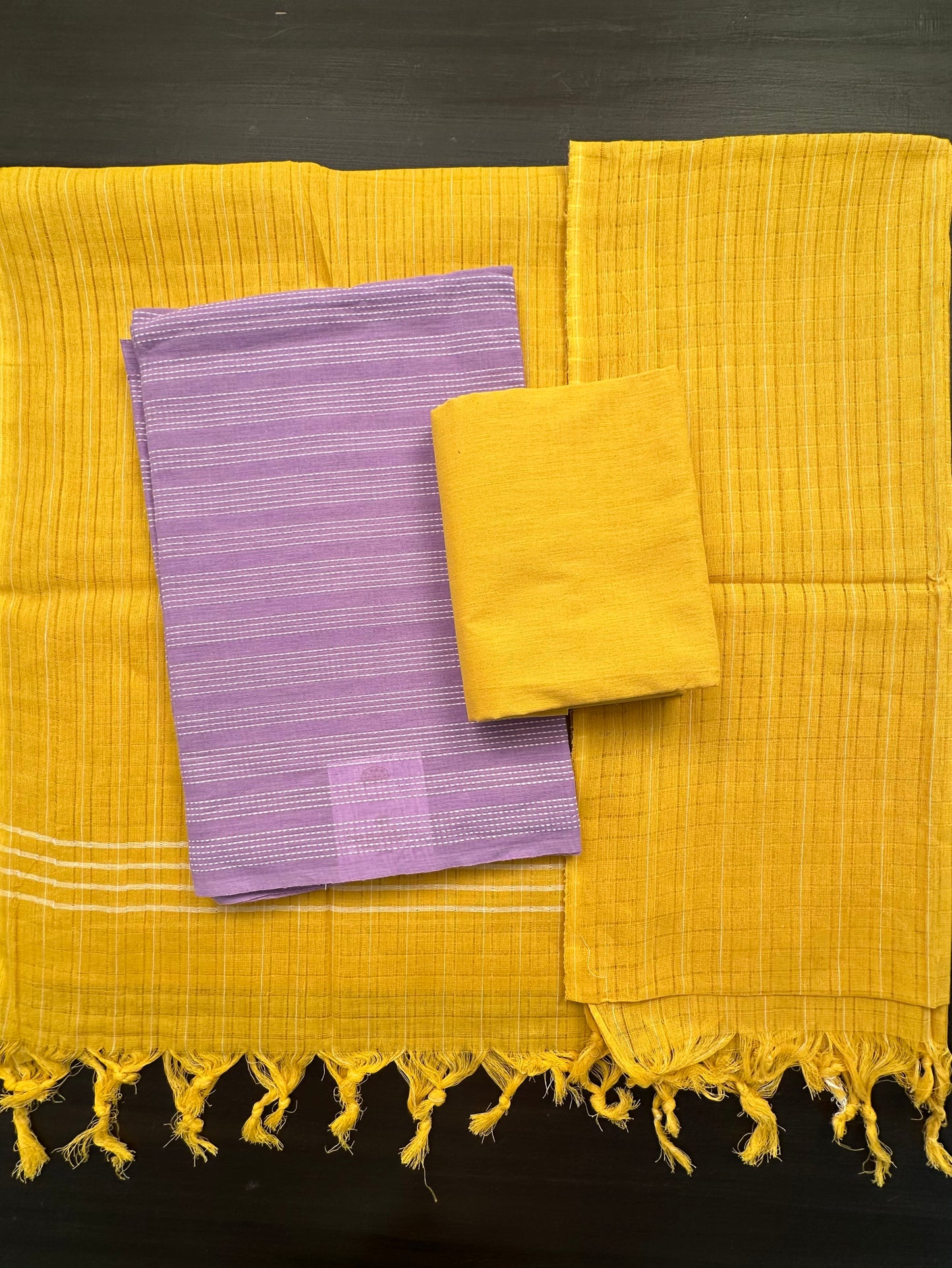 Mauve-Yellow Striped South Cotton 3-Piece Suit