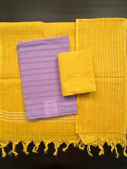 Mauve-Yellow Striped South Cotton 3-Piece Suit