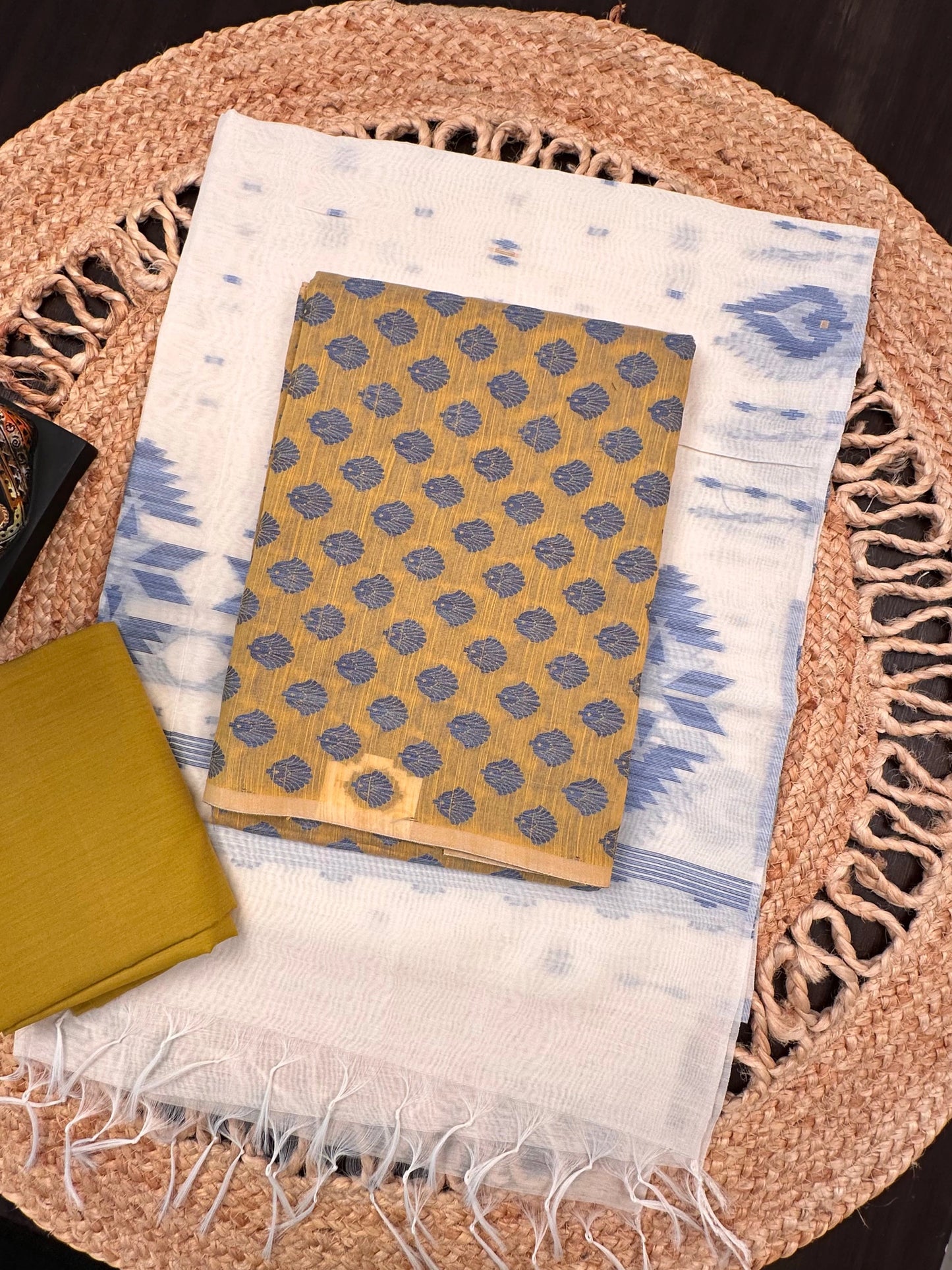 Mustard Jacquard 3-piece Unstitched Cotton Suit