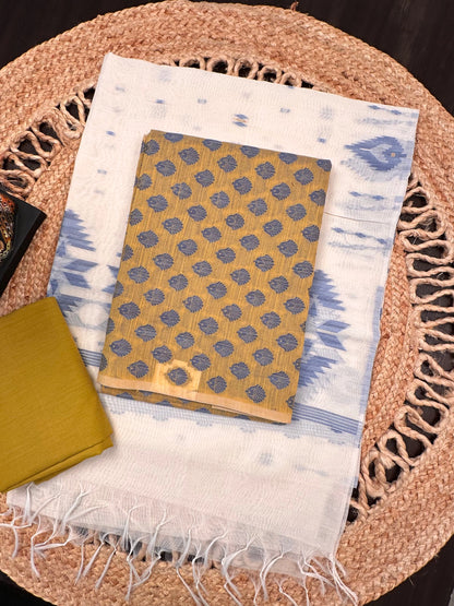 Mustard Jacquard 3-piece Unstitched Cotton Suit