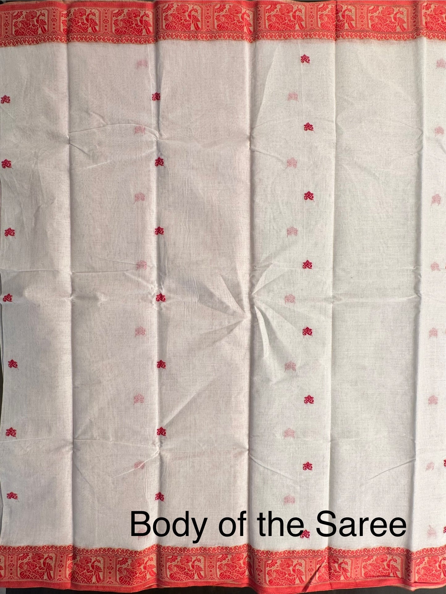 White Red Doodh Aalta Baluchari Weave Pure Cotton Saree