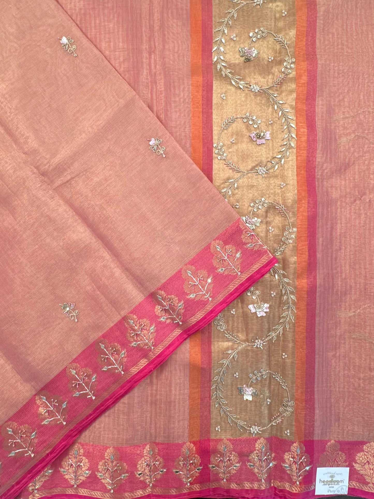 Pink HandWork Fancy Tissue Saree