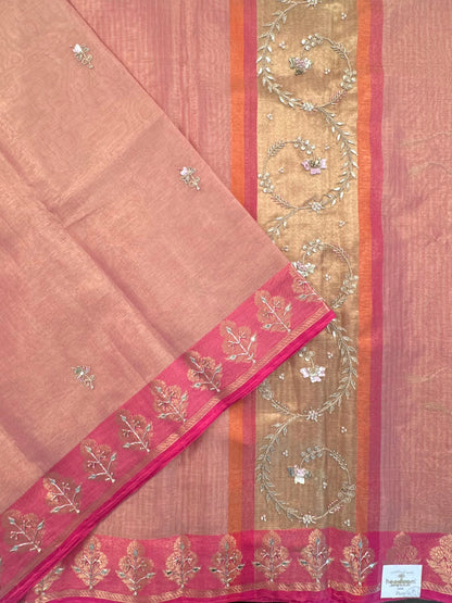 Pink HandWork Fancy Tissue Saree