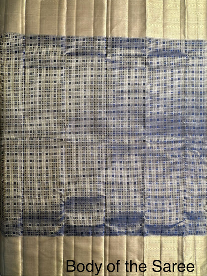 Blue-Beige  Handloom Kanjivaram Jamawar Pure Silk Saree