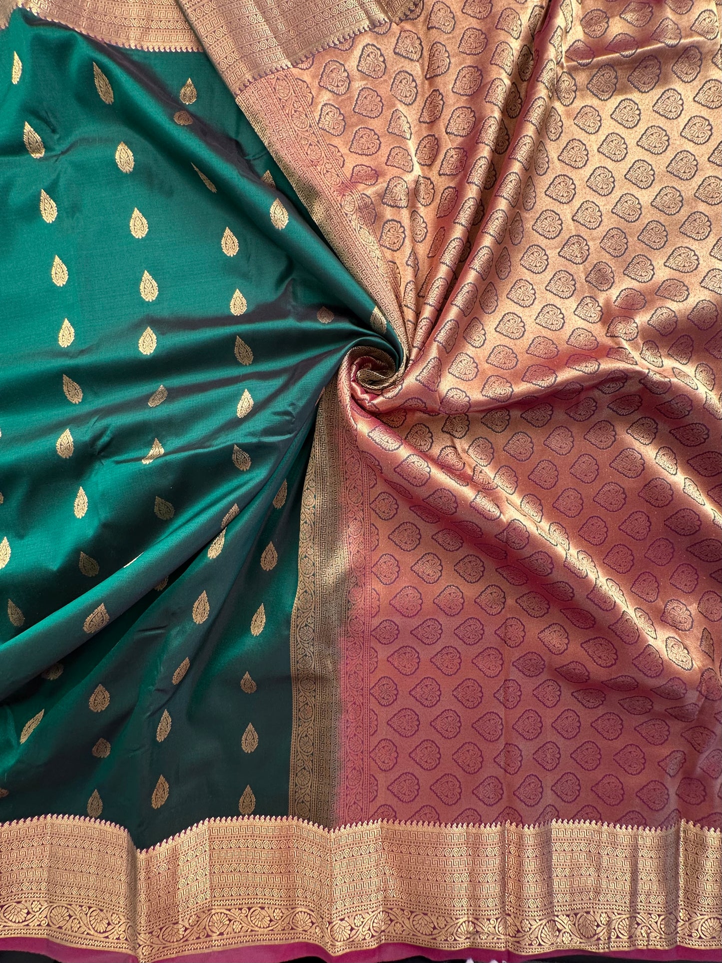 B. Green  Pondicherry Handloom Pure Silk Saree