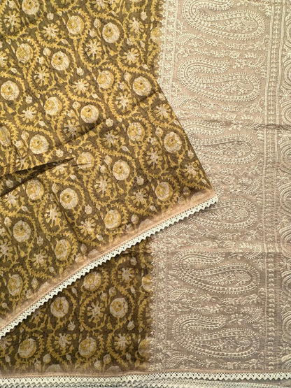 Mehndi Green -Beige Dhara Chanderi Saree