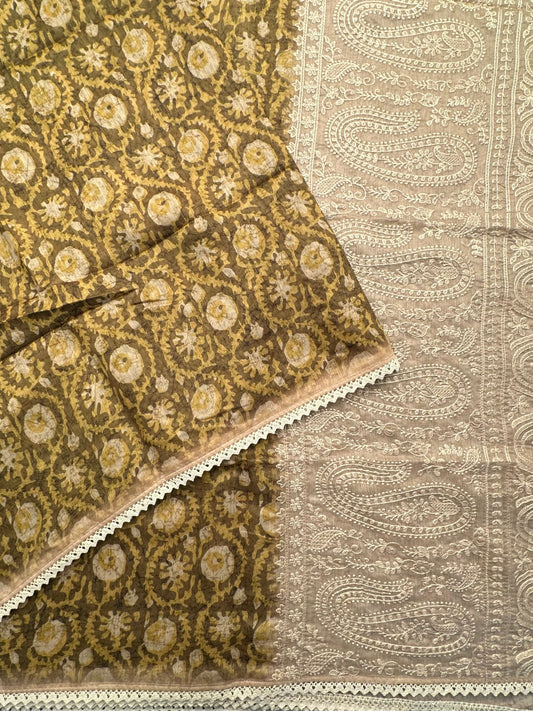 Mehndi Green -Beige Dhara Chanderi Saree