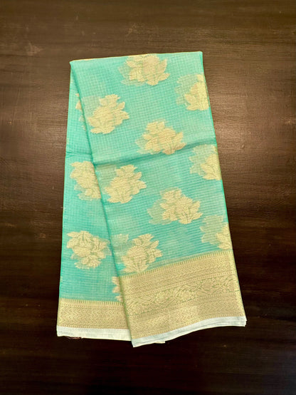 Sea Green Arvita Kota Doria Fancy Cotton Saree