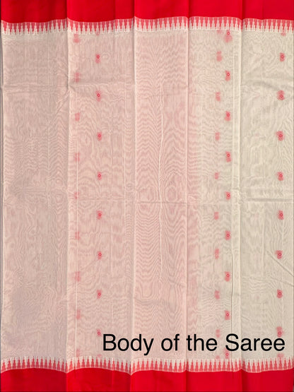 Off White-Red Doodh Aalta Cotton Saree