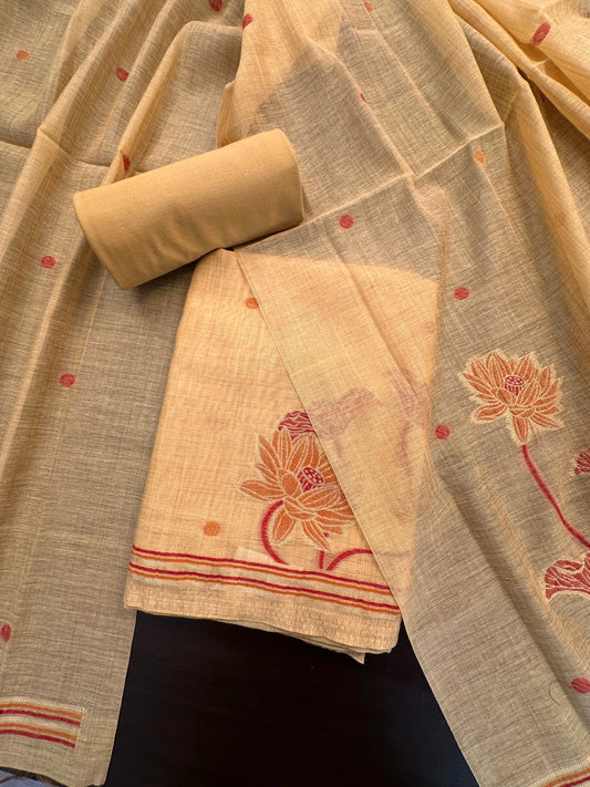 Yellow Jamdani Fancy Cotton 3-Piece Suit