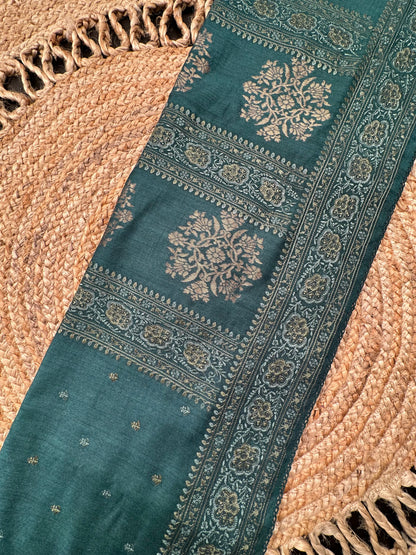 Bottle Green Muga Silk Saree