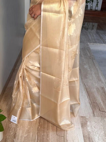 Beige Arvita Kota Doria Fancy Cotton Saree