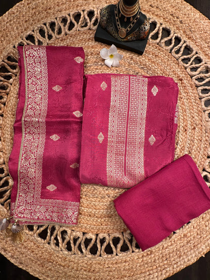 Magenta Artificial Crepe Unstitched 3-Piece Suit