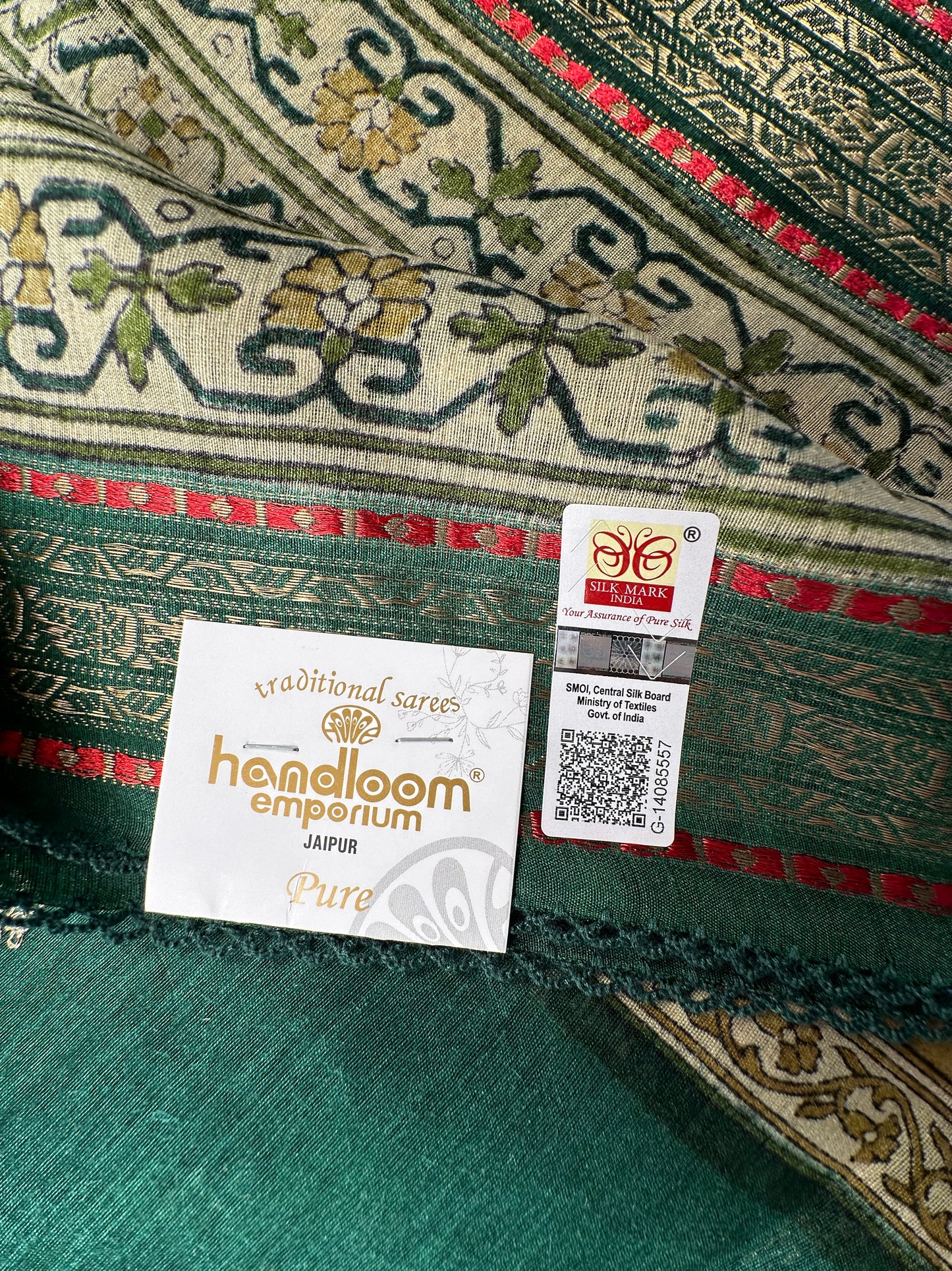 Bottle Green Muga Silk Saree