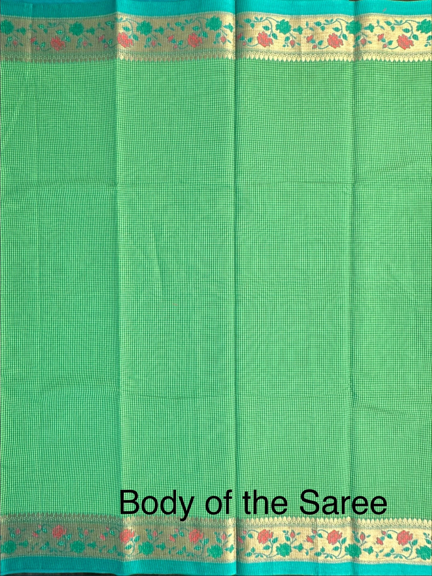 Green Checkered Fancy Cotton Saree