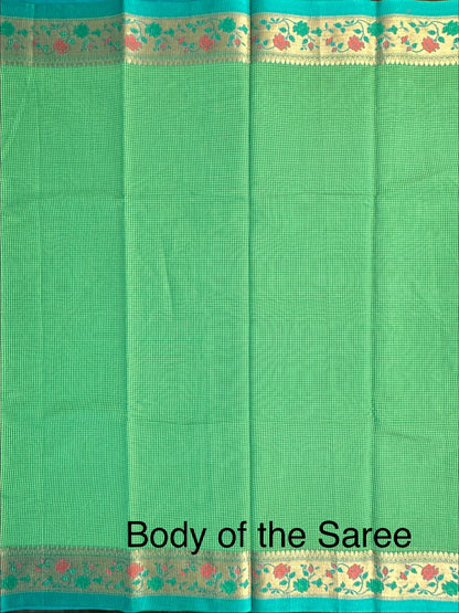 Green Checkered Fancy Cotton Saree