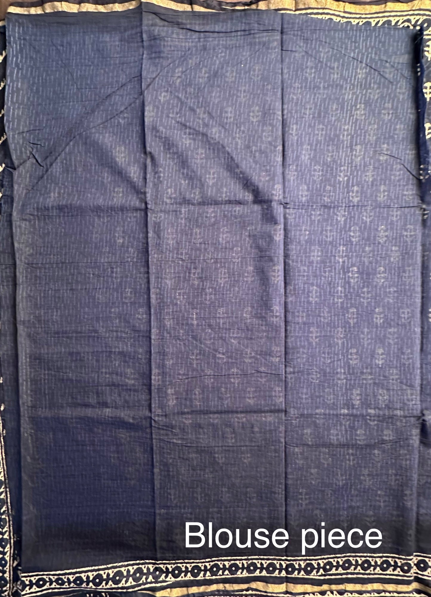 Indigo Blue Printed Cotton Blend Saree