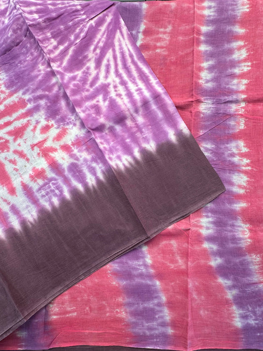 Purple-Coral Pink Batik Pure Cotton Saree