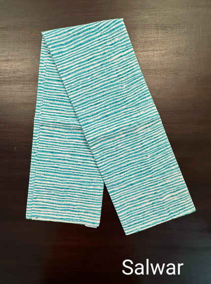 Off White-Firozi  Angrakha Printed Cotton 3-Piece Suit