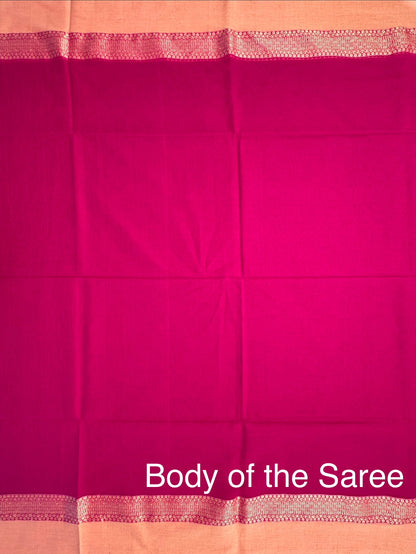 Magenta-Beige Piku Bengal Cotton Saree