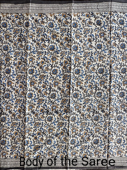 Beige- Blue  Pure Cotton Saree