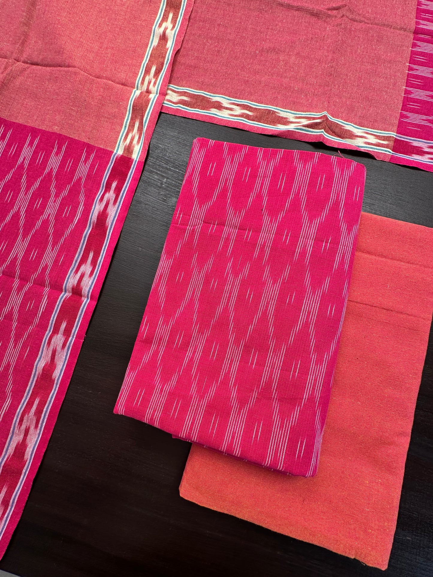 Rani Pink Ikkat Cotton Unstitched 3-Piece Suit