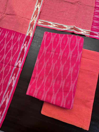 Rani Pink Ikkat Cotton Unstitched 3-Piece Suit