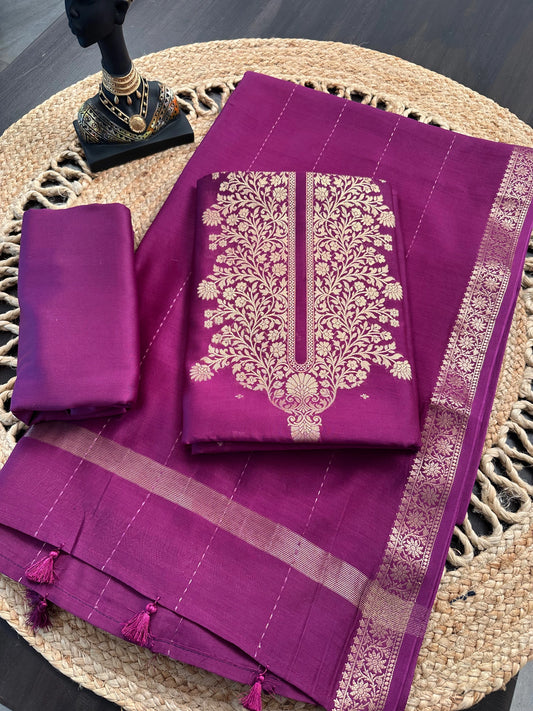 Dark Purple Handloom Chanderi Suit