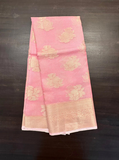 Pink Arvita Kota Doria Fancy Cotton Saree