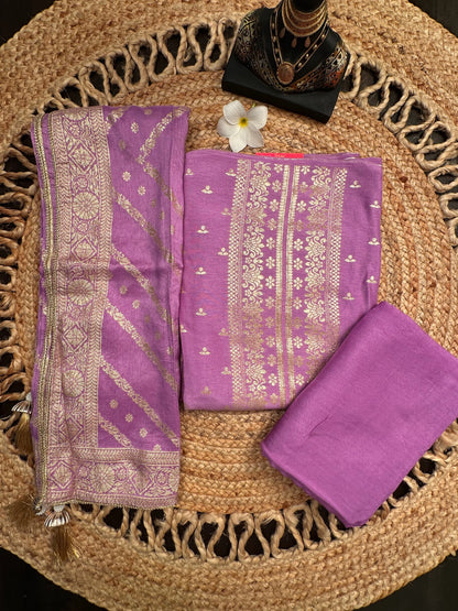 Purple Artificial Crepe Unstitched 3-Piece Suit