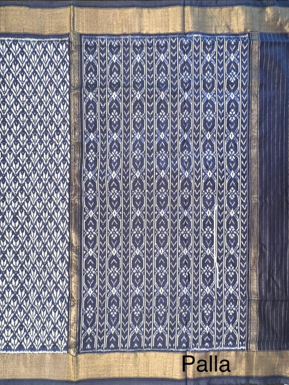 Navy Blue Ikkat Pure Silk Saree
