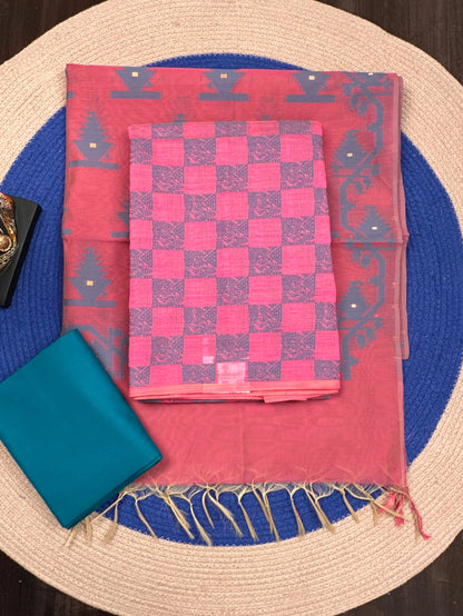 Pink Jacquard 3-piece Unstitched Cotton Suit